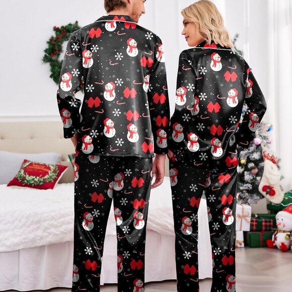 Silk Satin Pajama Set Long Sleeve Button Down Loungewear - Picture 2 of 4